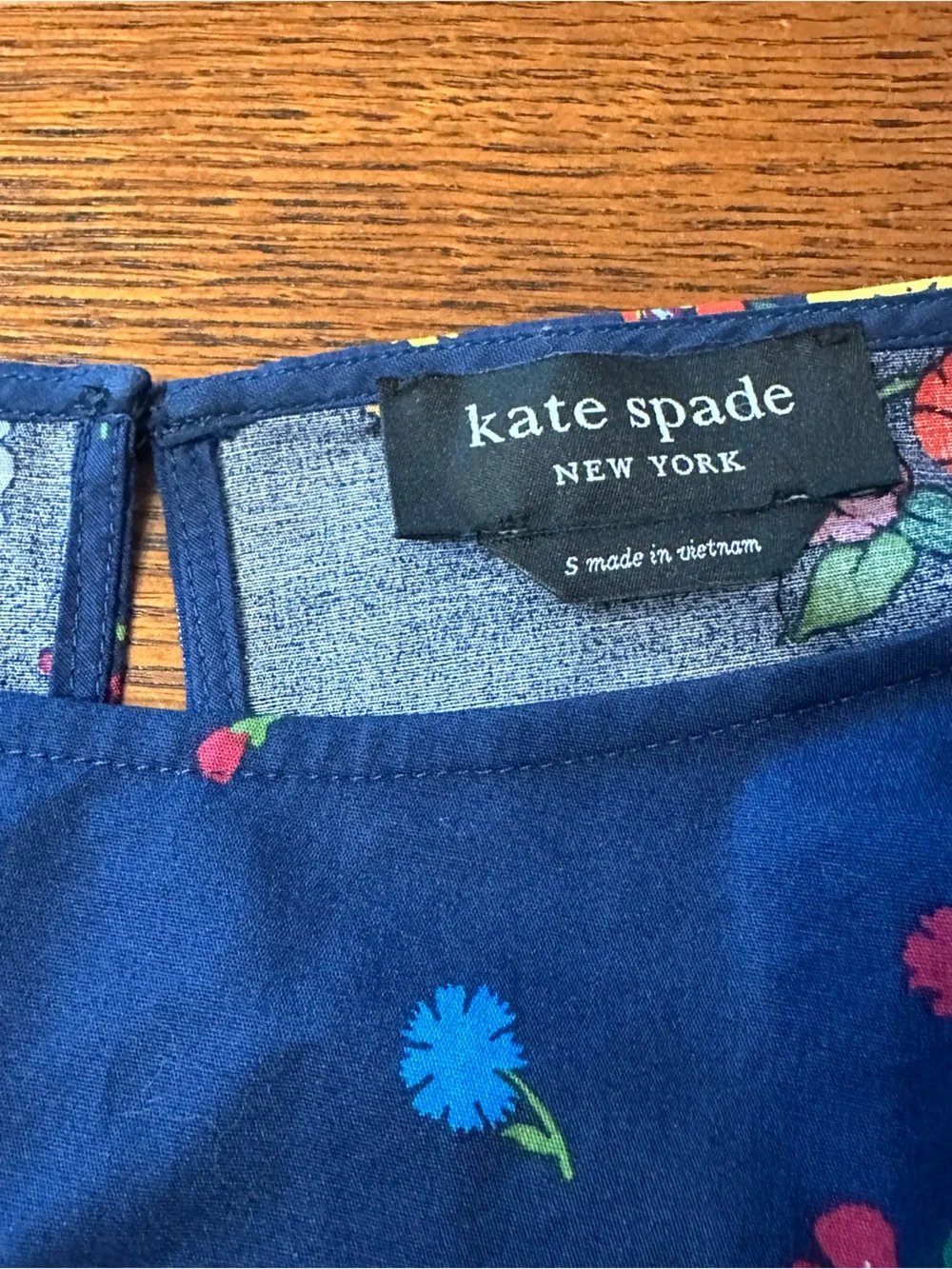 Kate Spade NY Navy Floral Smocked-Waist Sundress. Size S